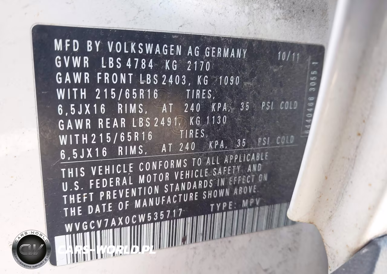 2012 Volkswagen Tiguan S VIN:WVGCV7AX0CW535717 - 9