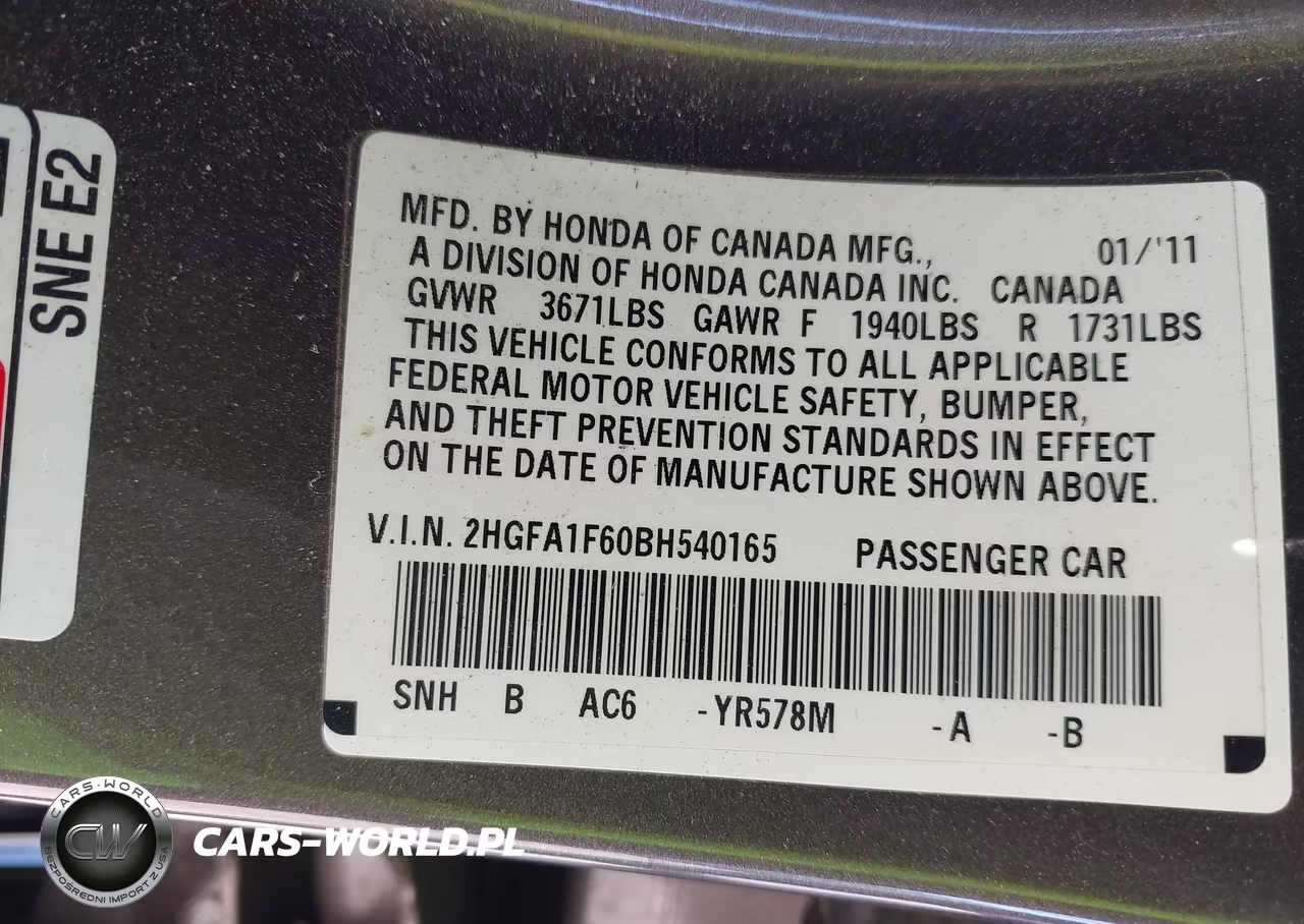 2011 Honda Civic Lx-S VIN:2HGFA1F60BH540165 - 9