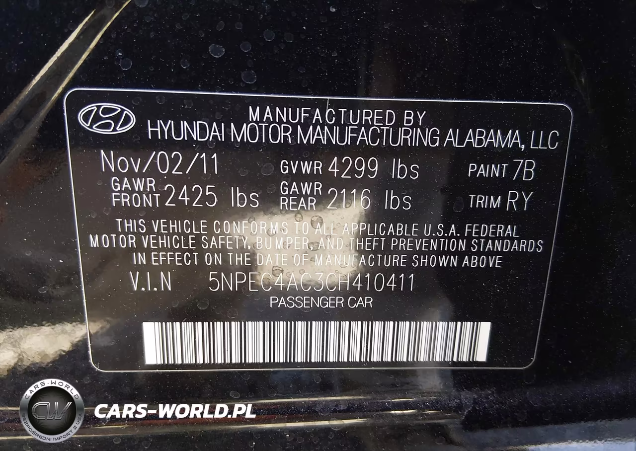2012 Hyundai Sonata Se VIN:5NPEC4AC3CH410411 - 9