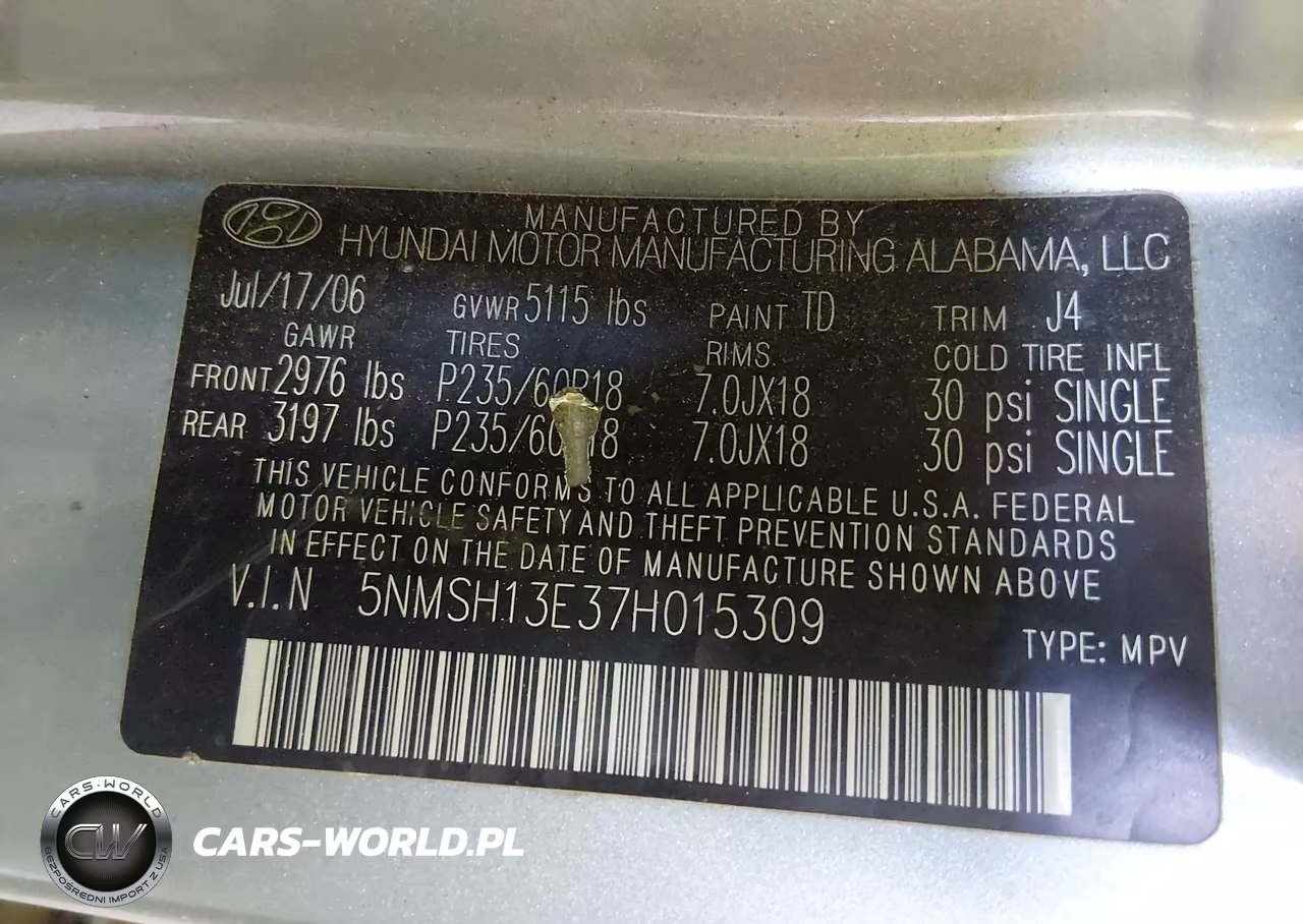 2007 Hyundai Santa Fe Limited-Se VIN:5NMSH13E37H015309 - 9