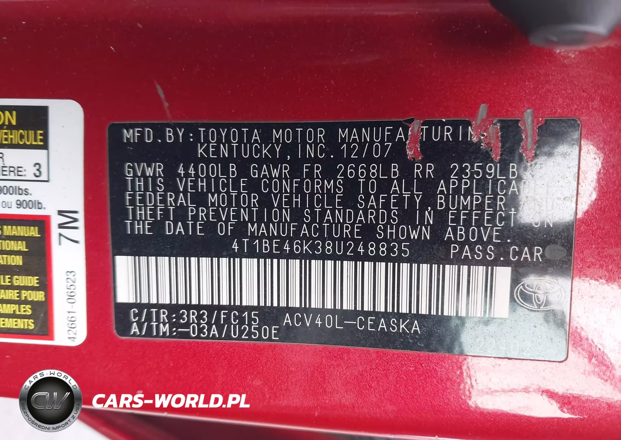 2008 Toyota Camry Se VIN:4T1BE46K38U248835 - 9