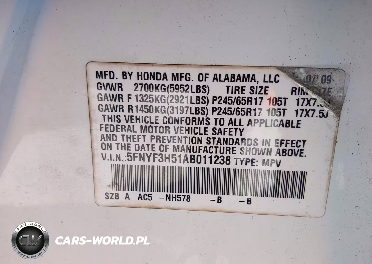 2010 Honda Pilot Ex-L VIN:5FNYF3H51AB011238 - 9