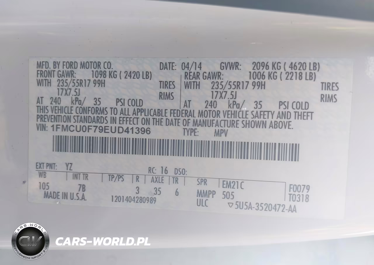 2014 Ford Escape S VIN:1FMCU0F79EUD41396 - 9