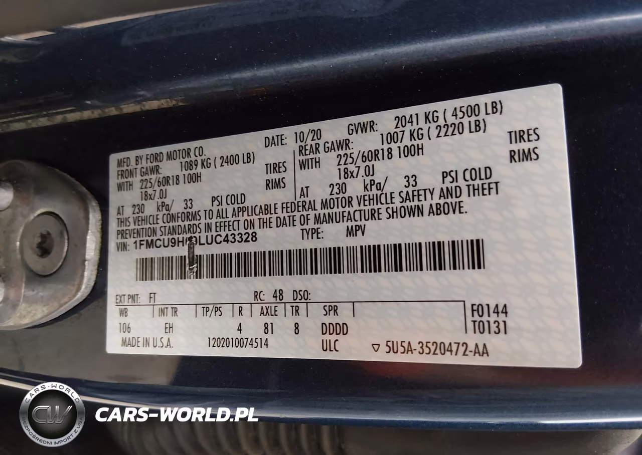 2020 Ford Escape Sel VIN:1FMCU9H69LUC43328 - 9