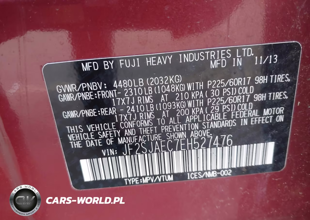 2014 Subaru Forester 2.5I Premium VIN:JF2SJAEC7EH527476 - 9