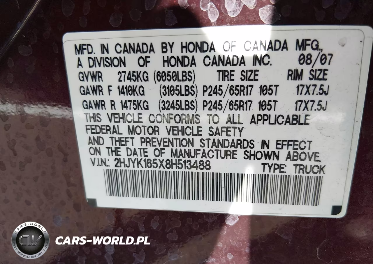 2008 Honda Ridgeline Rtl VIN:2HJYK165X8H513488 - 12