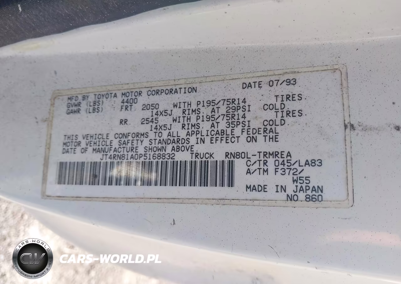 1993 Toyota Pickup 1-2 Ton Short Wheelbase VIN:JT4RN81A0P5168832 - 9
