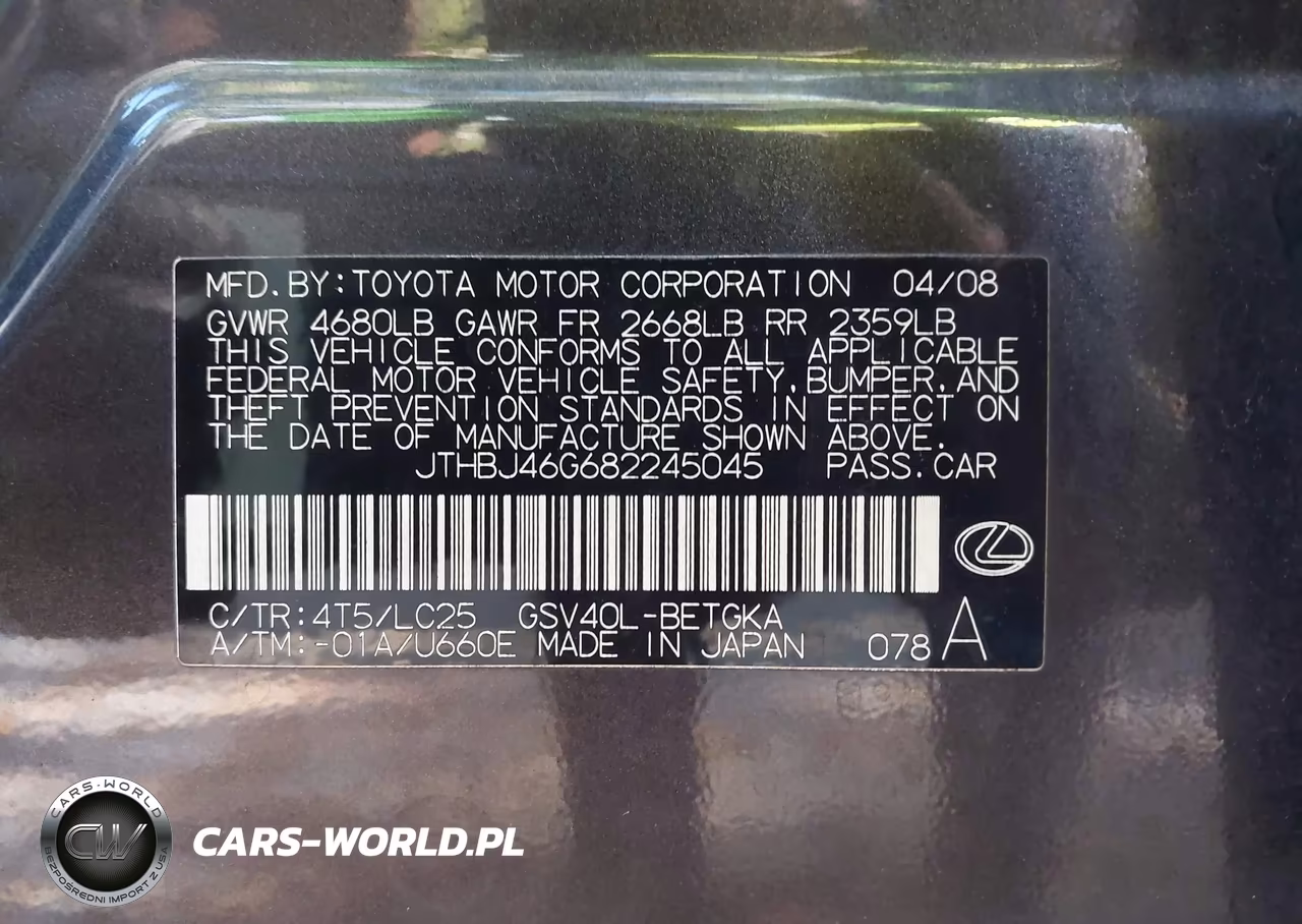 2008 Lexus Es 350 VIN:JTHBJ46G682245045 - 9