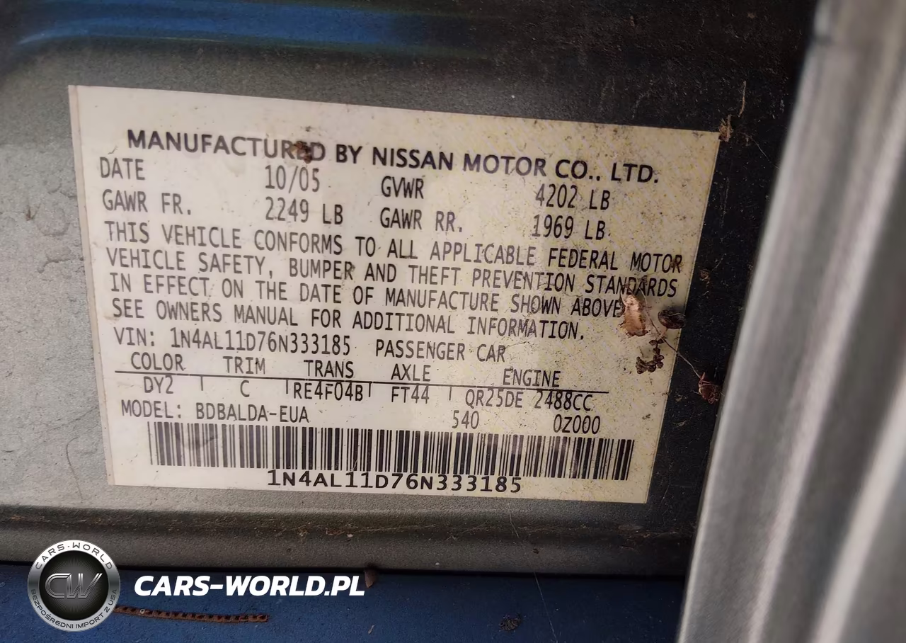 2006 Nissan Altima 2.5 S VIN:1N4AL11D76N333185 - 9