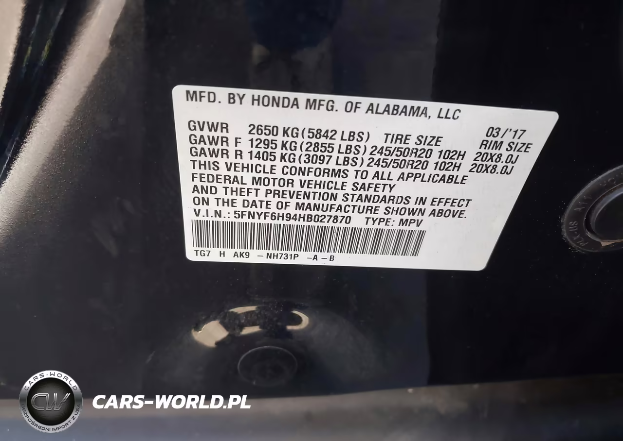 2017 Honda Pilot Touring VIN:5FNYF6H94HB027870 - 9