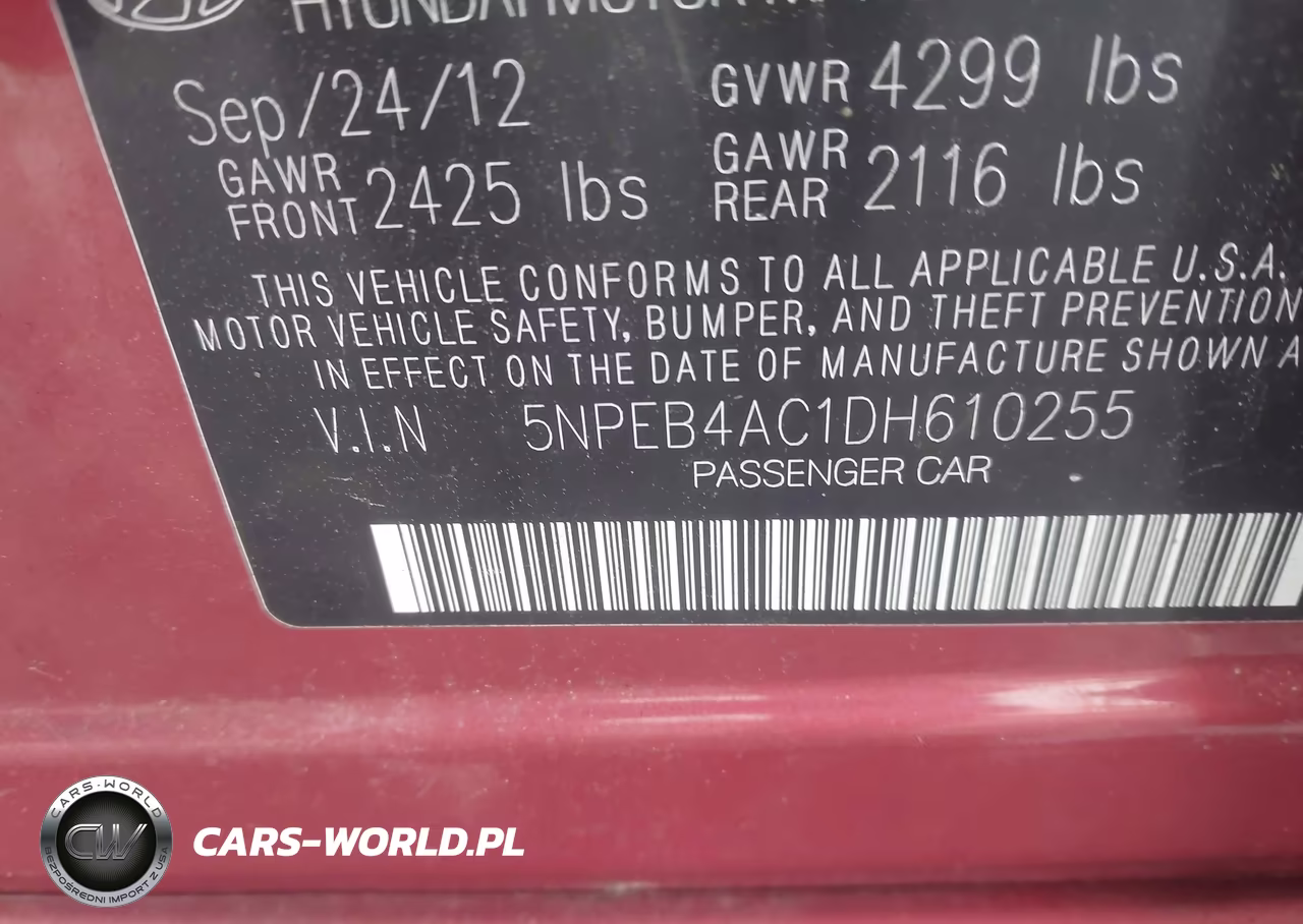 2013 Hyundai Sonata Gls VIN:5NPEB4AC1DH610255 - 9
