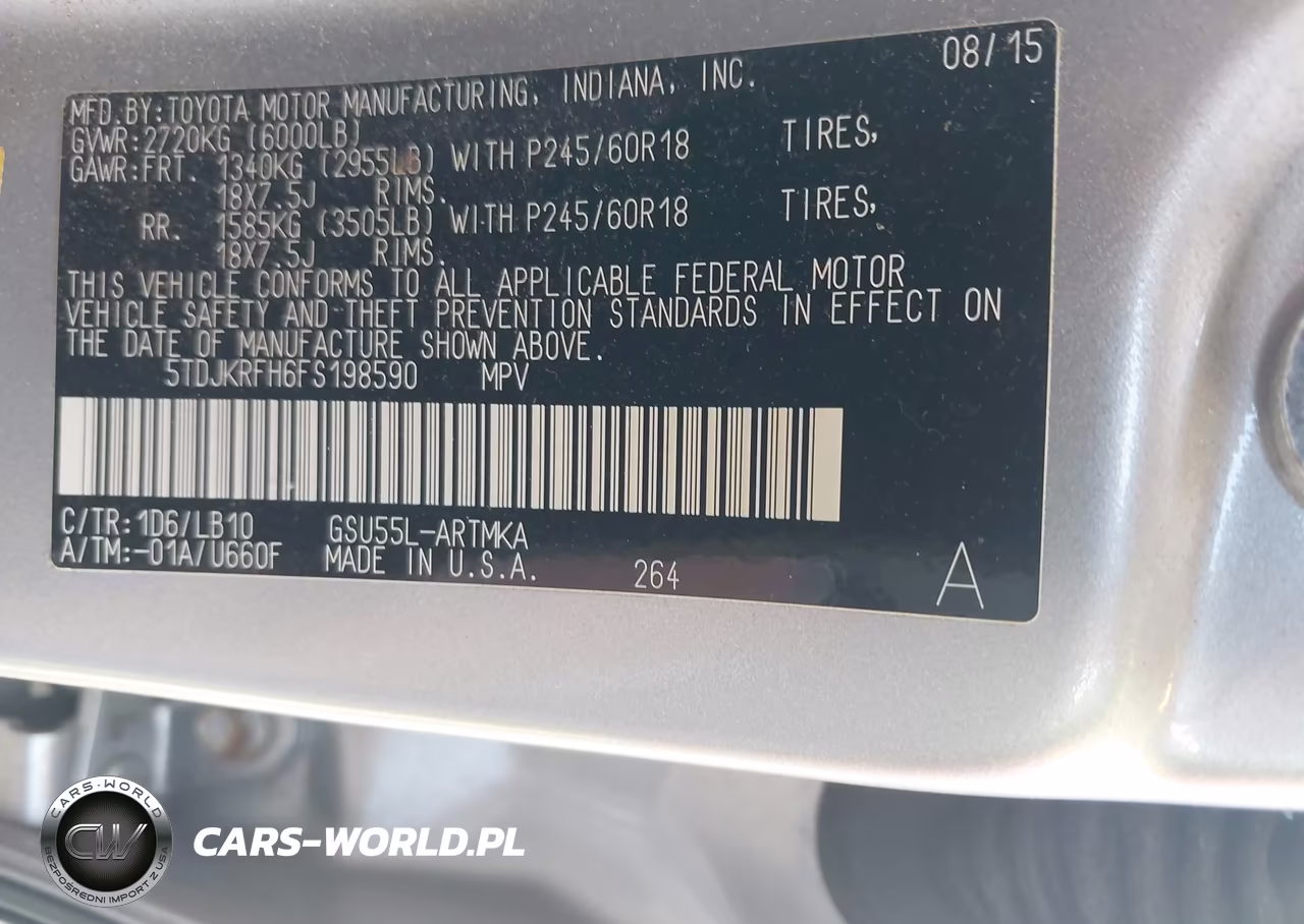 2015 Toyota Highlander Xle V6 VIN:5TDJKRFH6FS198590 - 9