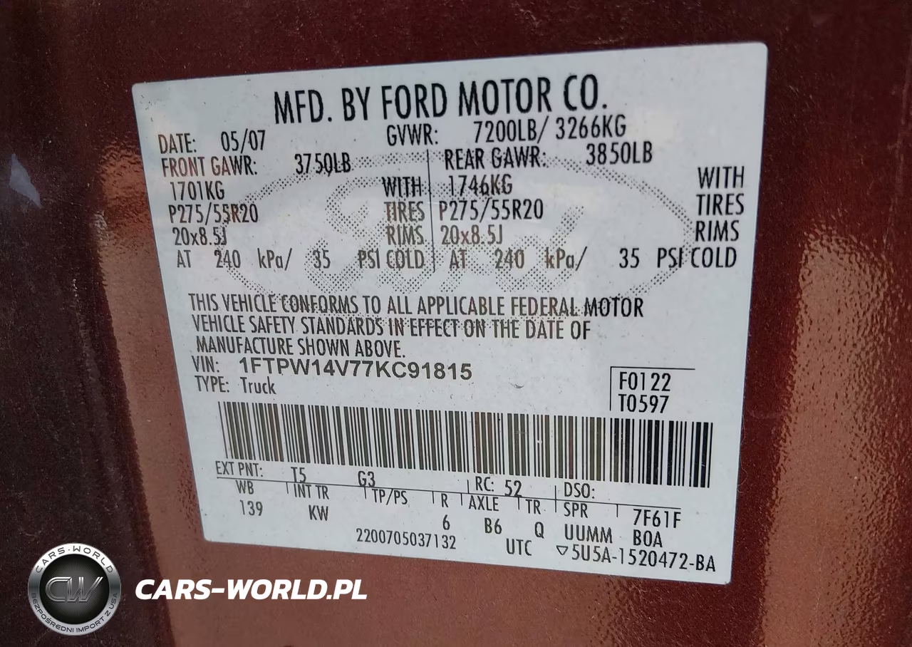 2007 Ford F-150 Fx4-Lariat-Xlt VIN:1FTPW14V77KC91815 - 9