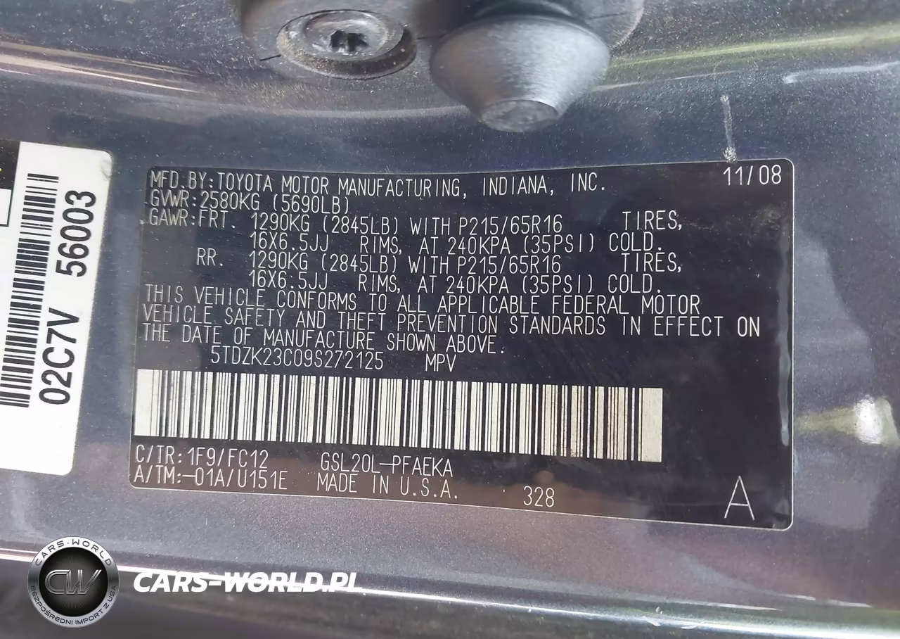 2009 Toyota Sienna Le VIN:5TDZK23C09S272125 - 9