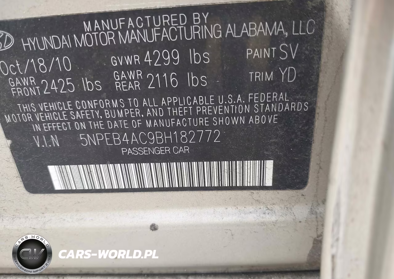 2011 Hyundai Sonata Gls VIN:5NPEB4AC9BH182772 - 9