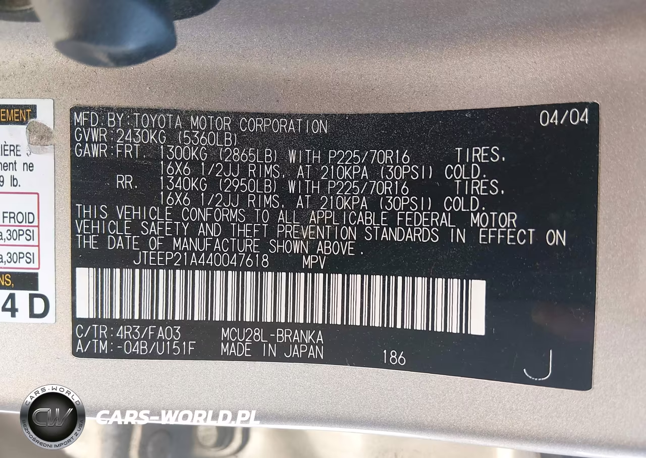 2004 Toyota Highlander V6 VIN:JTEEP21A440047618 - 9