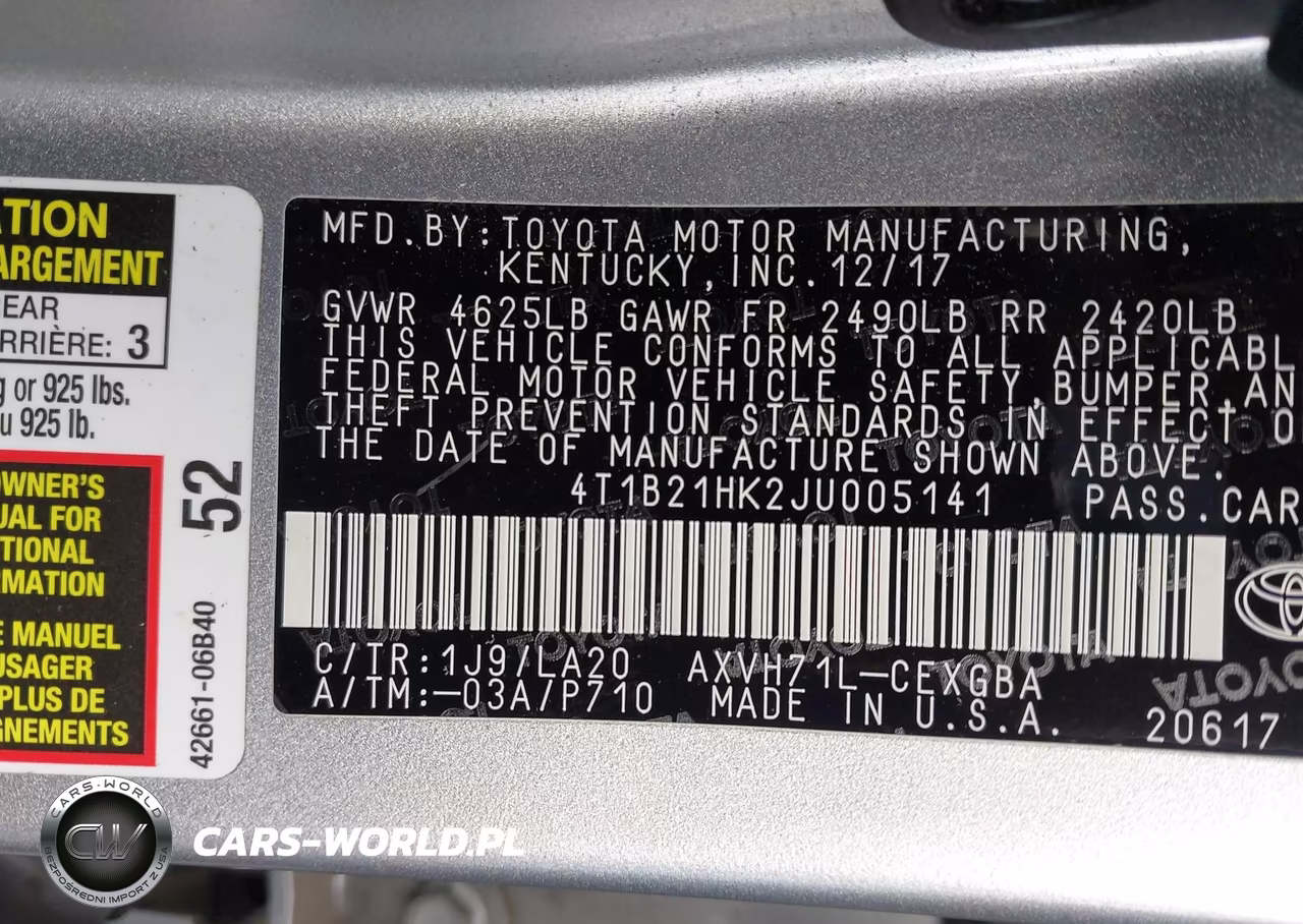 2018 Toyota Camry Hybrid Xle VIN:4T1B21HK2JU005141 - 9
