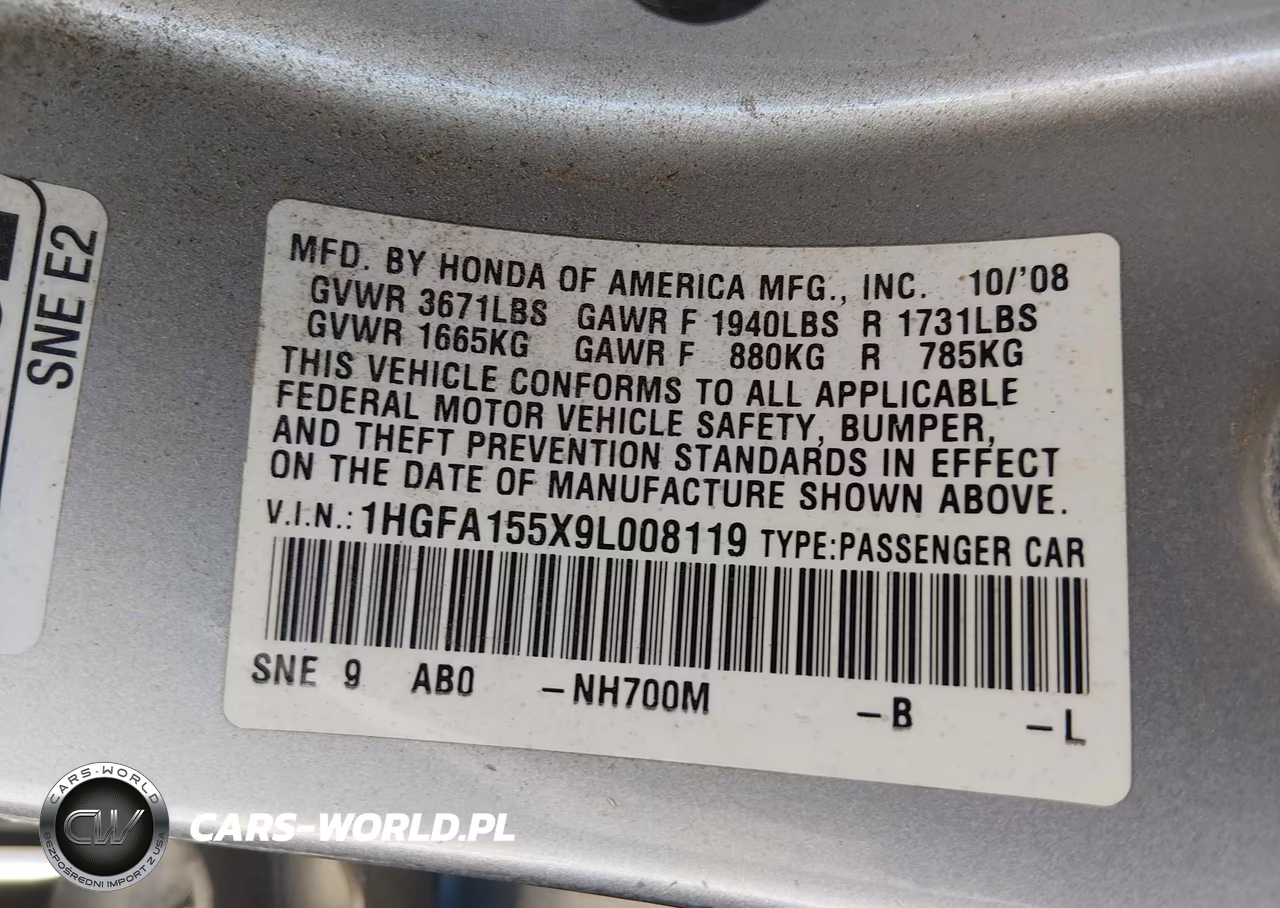 2009 Honda Civic Lx VIN:1HGFA155X9L008119 - 9