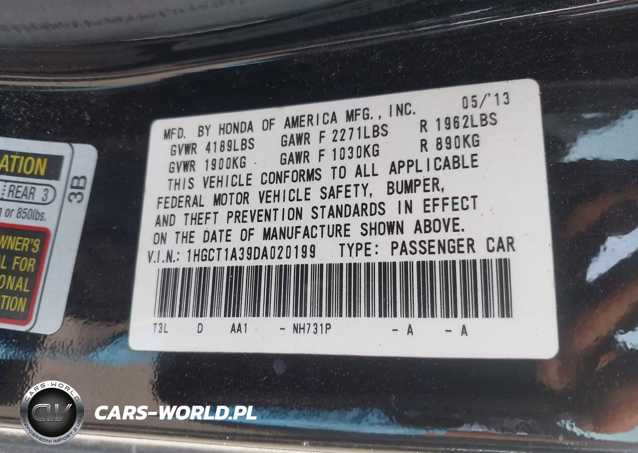 2013 Honda Accord Lx-S VIN:1HGCT1A39DA020199 - 9