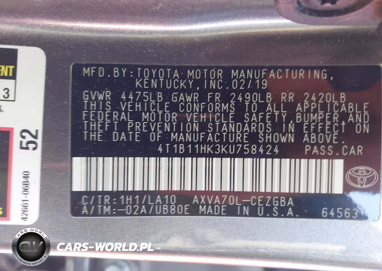 2019 Toyota Camry L-Le-Se-Xle VIN:4T1B11HK3KU758424 - 9