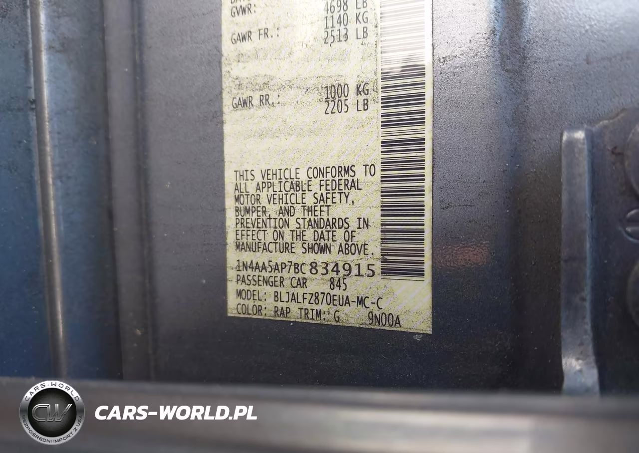 2011 Nissan Maxima 3.5 Sv VIN:1N4AA5AP7BC834915 - 9