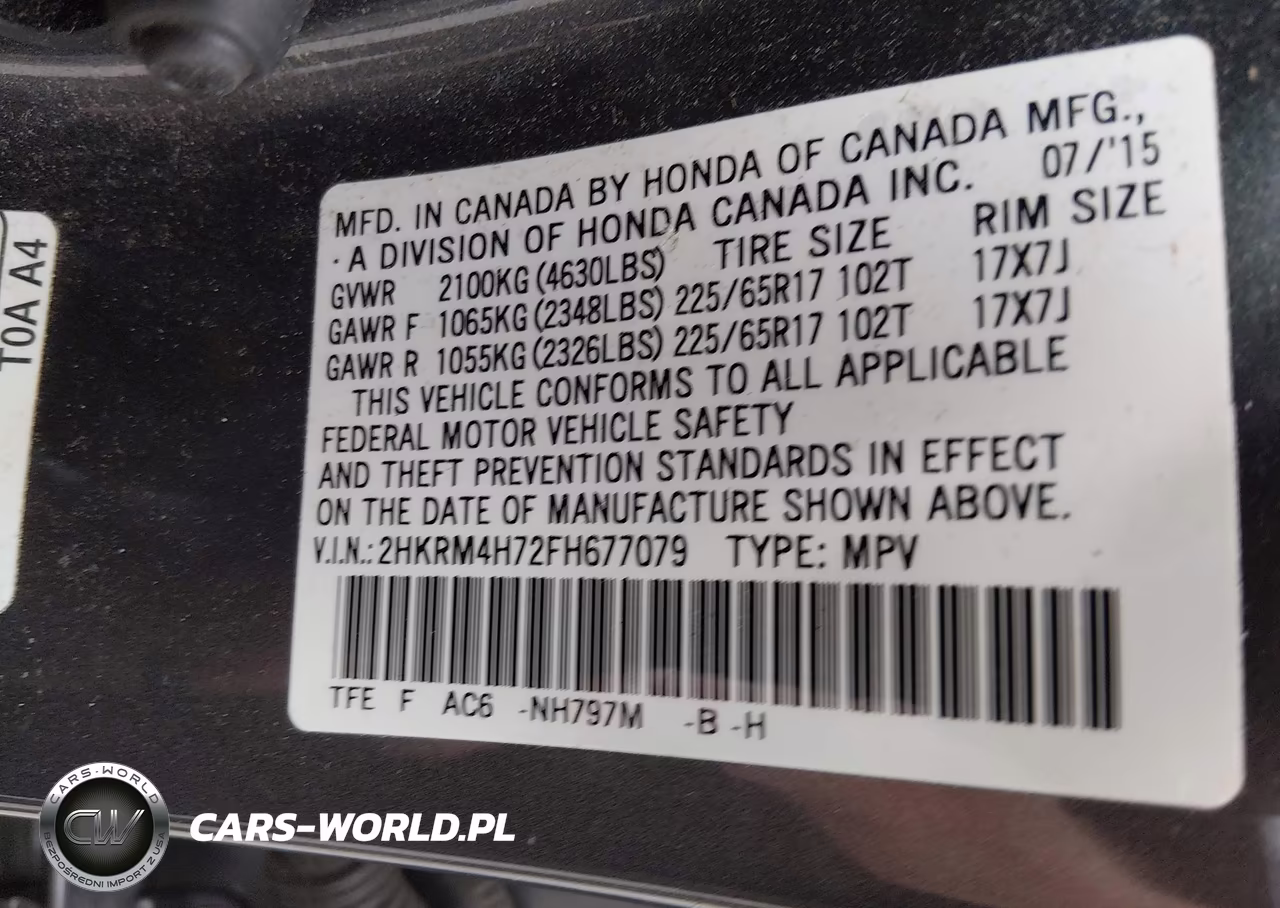 2015 Honda Cr-V Ex-L VIN:2HKRM4H72FH677079 - 9