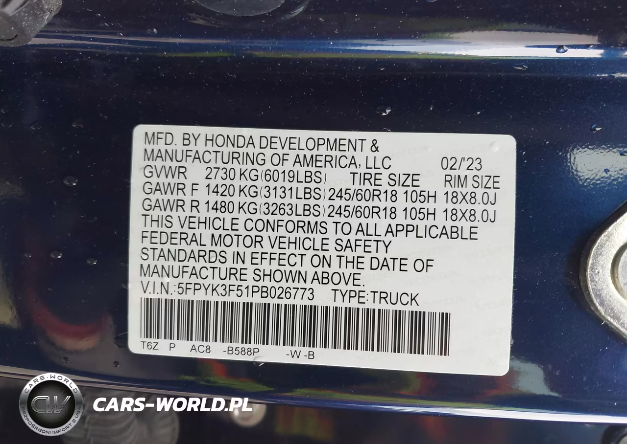 2023 Honda Ridgeline Rtl VIN:5FPYK3F51PB026773 - 9