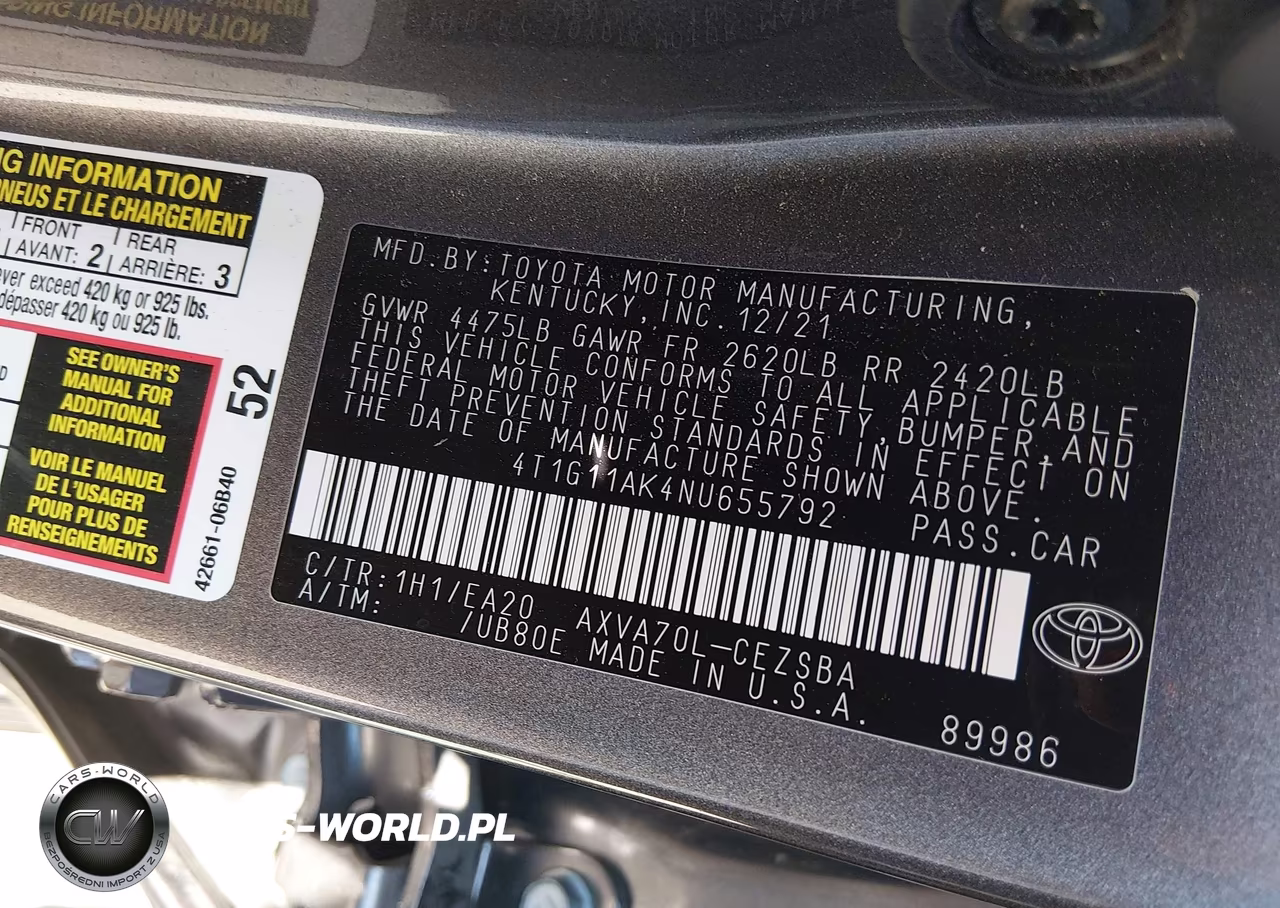 2022 Toyota Camry Se VIN:4T1G11AK4NU655792 - 9
