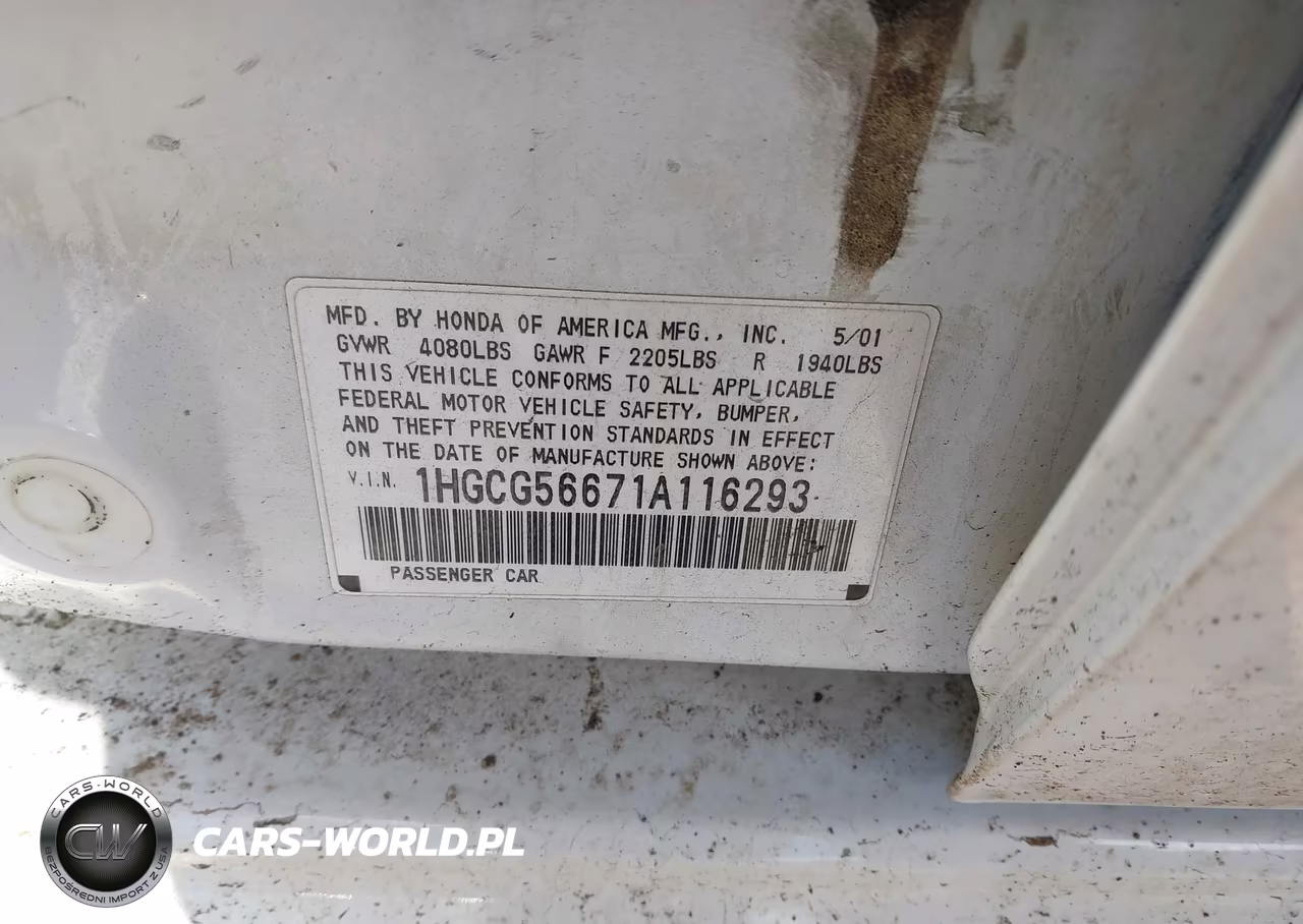 2001 Honda Accord 2.3 Ex VIN:1HGCG56671A116293 - 9