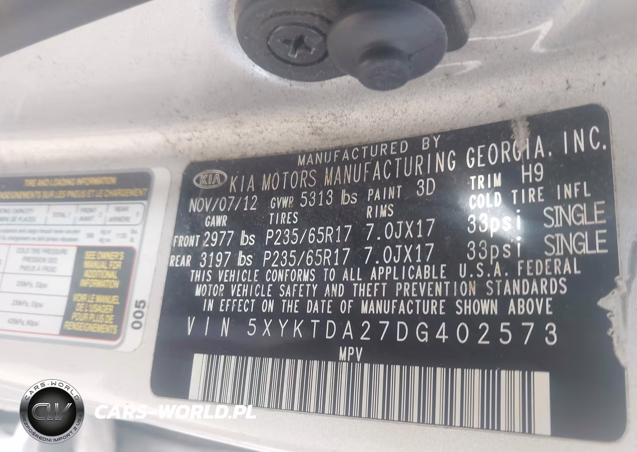 2013 Kia Sorento Lx V6 VIN:5XYKTDA27DG402573 - 9