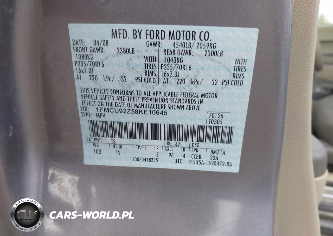 2008 Ford Escape Xls VIN:1FMCU92Z58KE10645 - 9