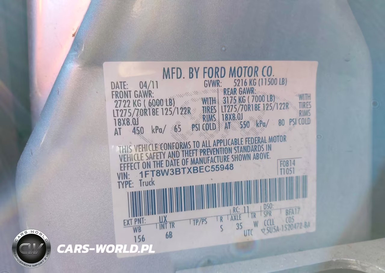 2011 Ford F-350 Lariat VIN:1FT8W3BTXBEC55948 - 8
