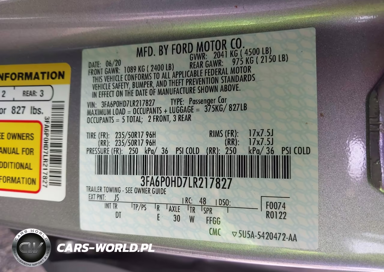 2020 Ford Fusion Se VIN:3FA6P0HD7LR217827 - 9