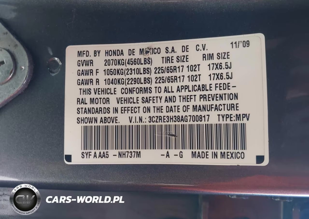 2010 Honda Cr-V Lx VIN:3CZRE3H38AG700817 - 9
