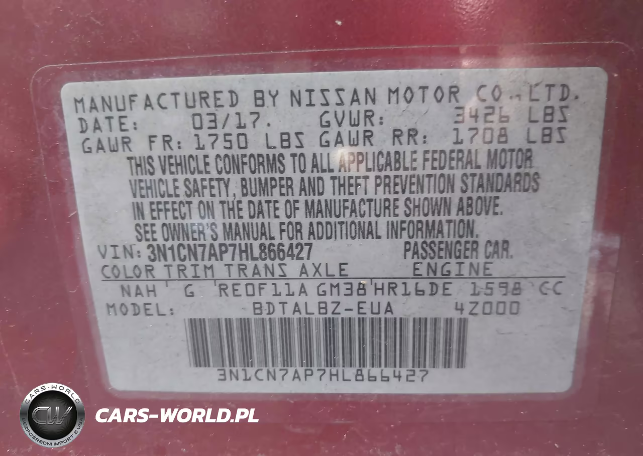 2017 Nissan Versa 1.6 Sv VIN:3N1CN7AP7HL866427 - 9