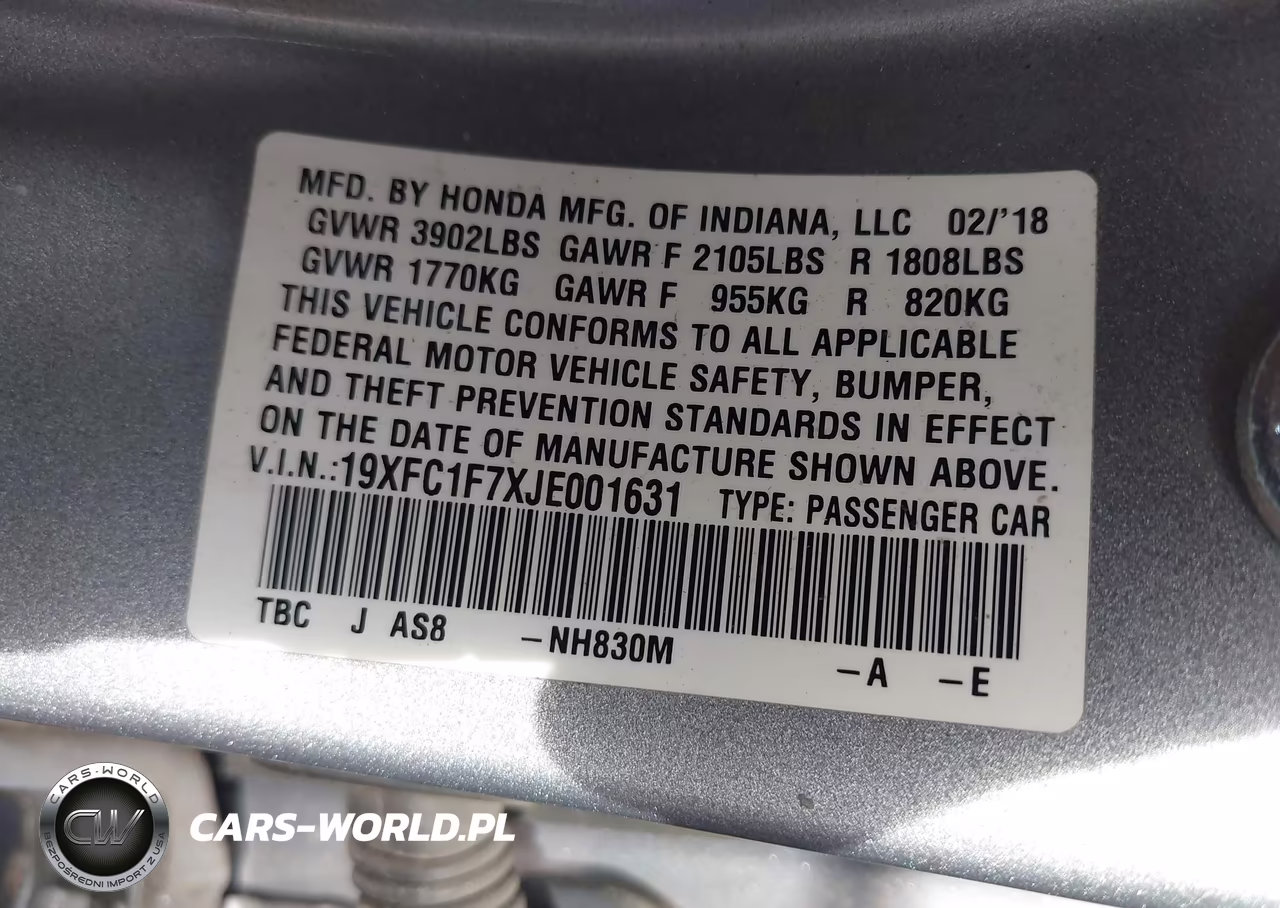 2018 Honda Civic Ex-L VIN:19XFC1F7XJE001631 - 9
