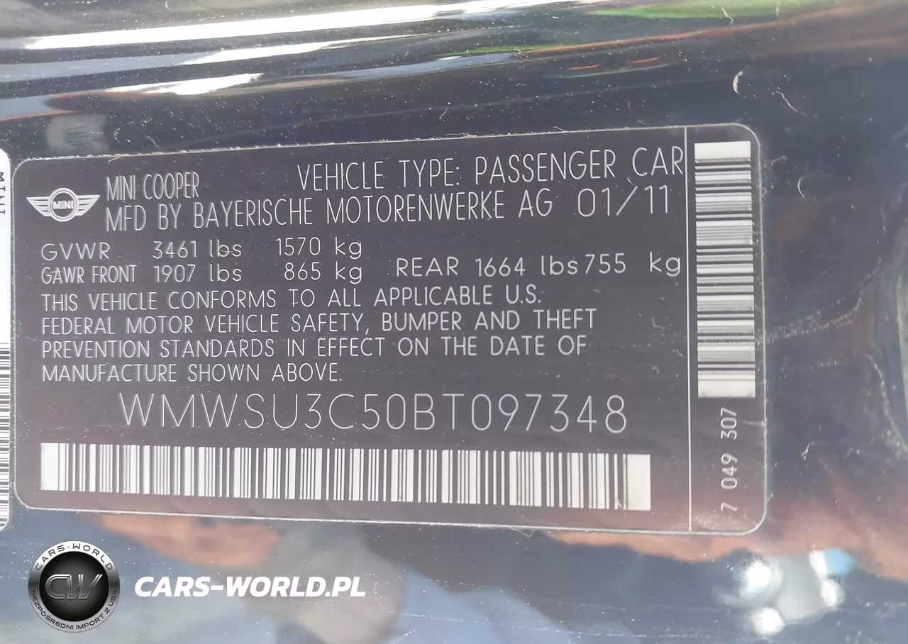 2011 Mini Cooper VIN:WMWSU3C50BT097348 - 9
