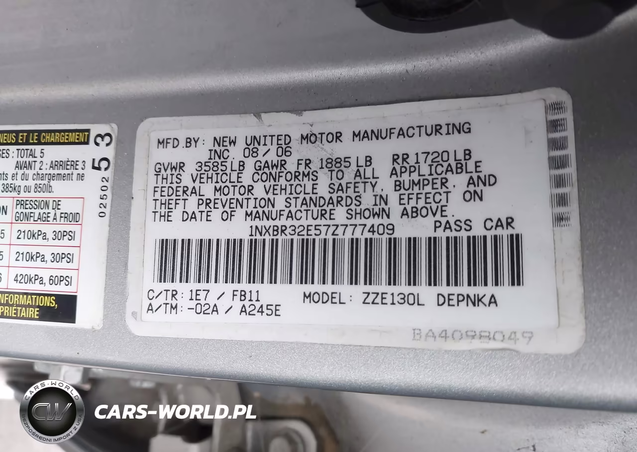 2007 Toyota Corolla Le VIN:1NXBR32E57Z777409 - 9