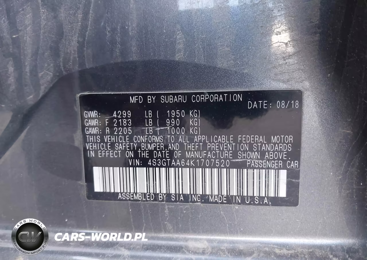 2019 Subaru Impreza 2.0I VIN:4S3GTAA64K1707520 - 9