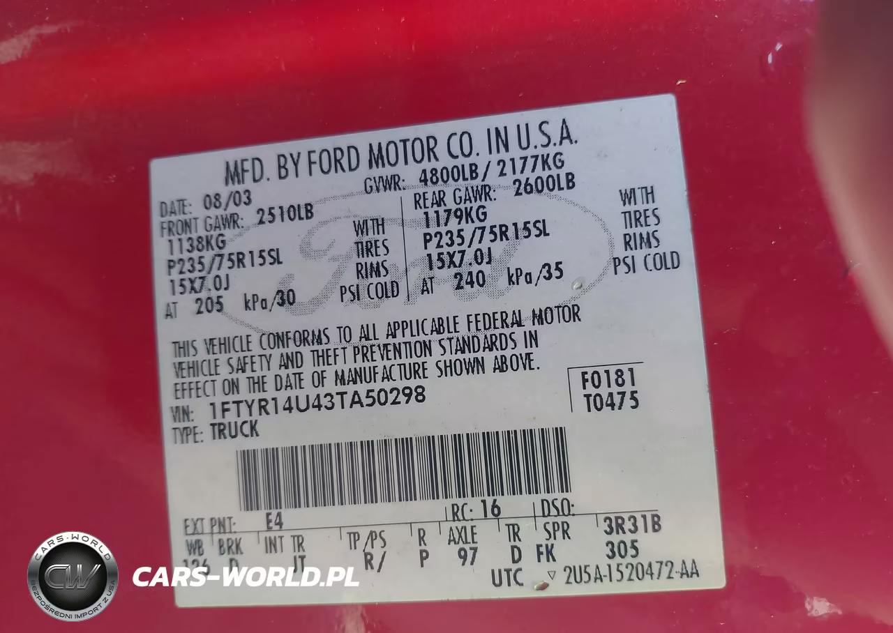2003 Ford Ranger Edge-Tremor-Xl-Xlt VIN:1FTYR14U43TA50298 - 9