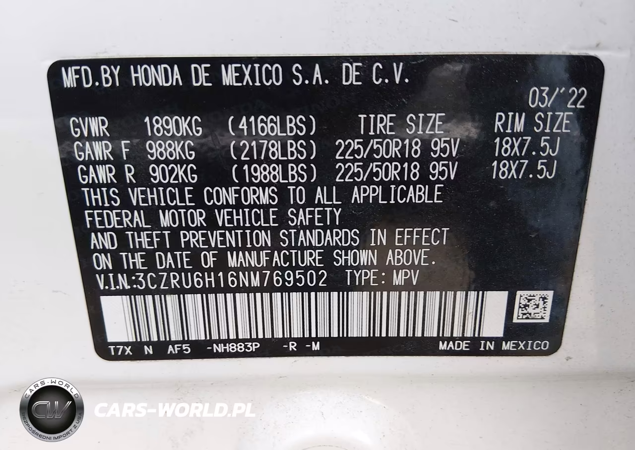 2022 Honda Hr-V Awd Sport VIN:3CZRU6H16NM769502 - 9