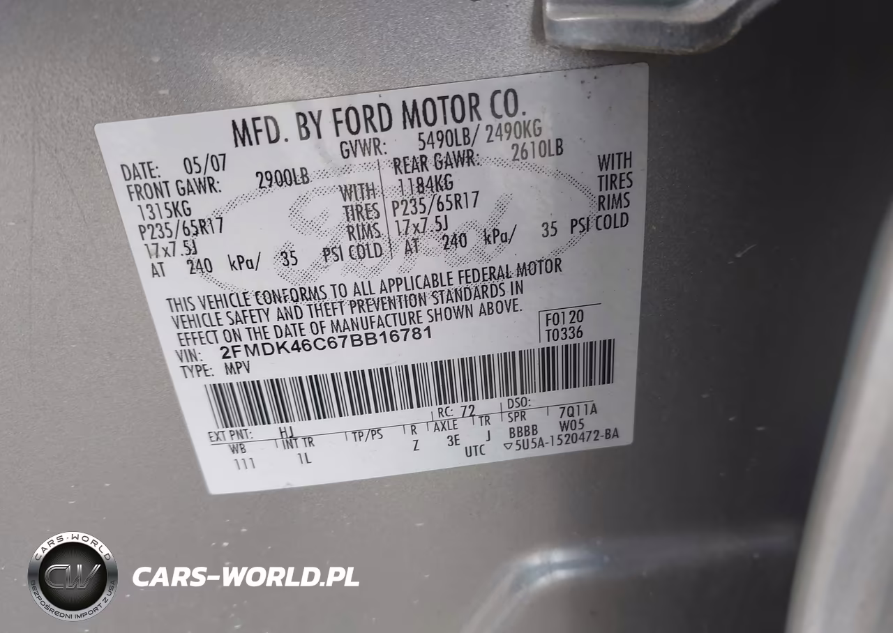 2007 Ford Edge Se VIN:2FMDK46C67BB16781 - 9