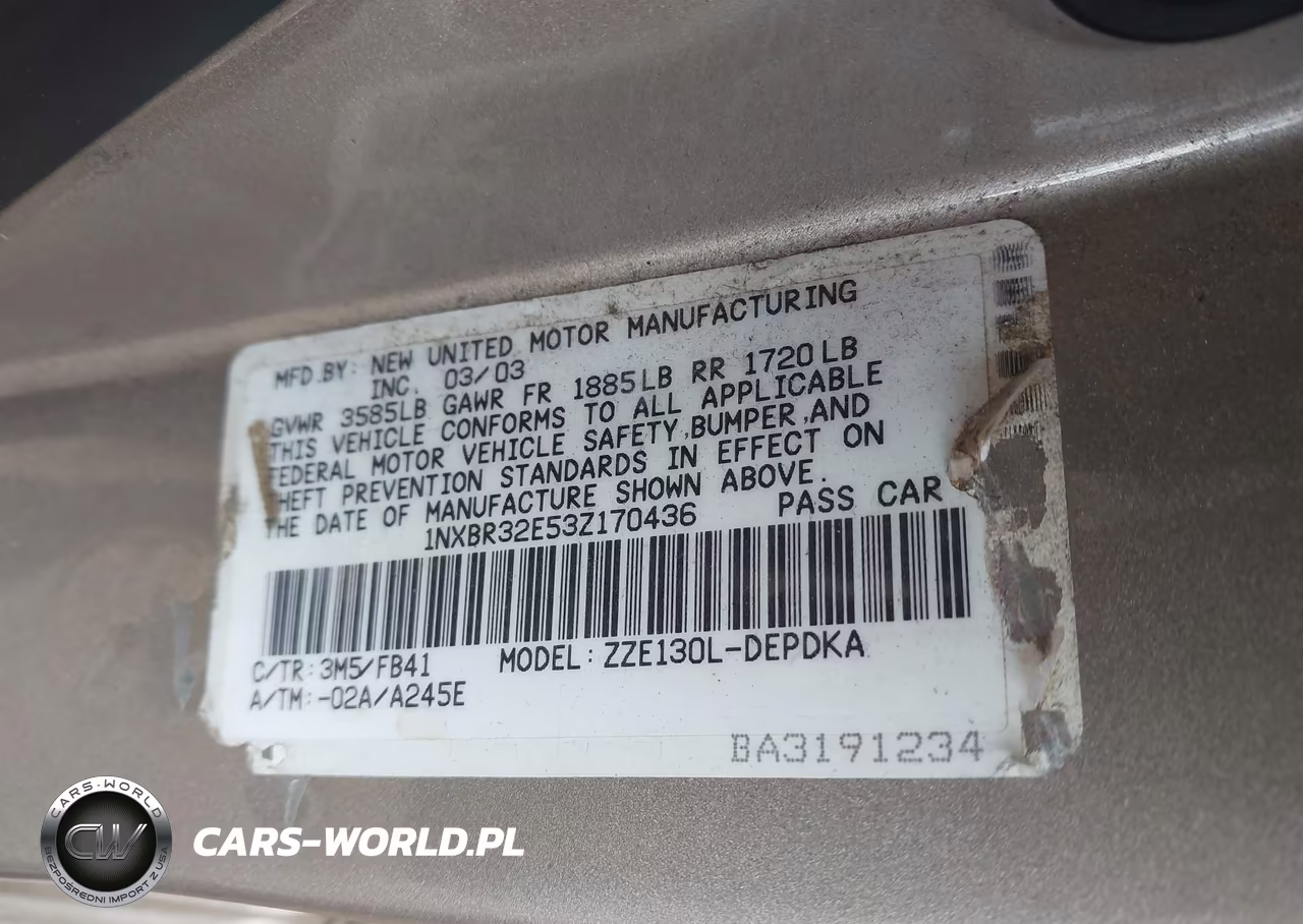 2003 Toyota Corolla Ce VIN:1NXBR32E53Z170436 - 9