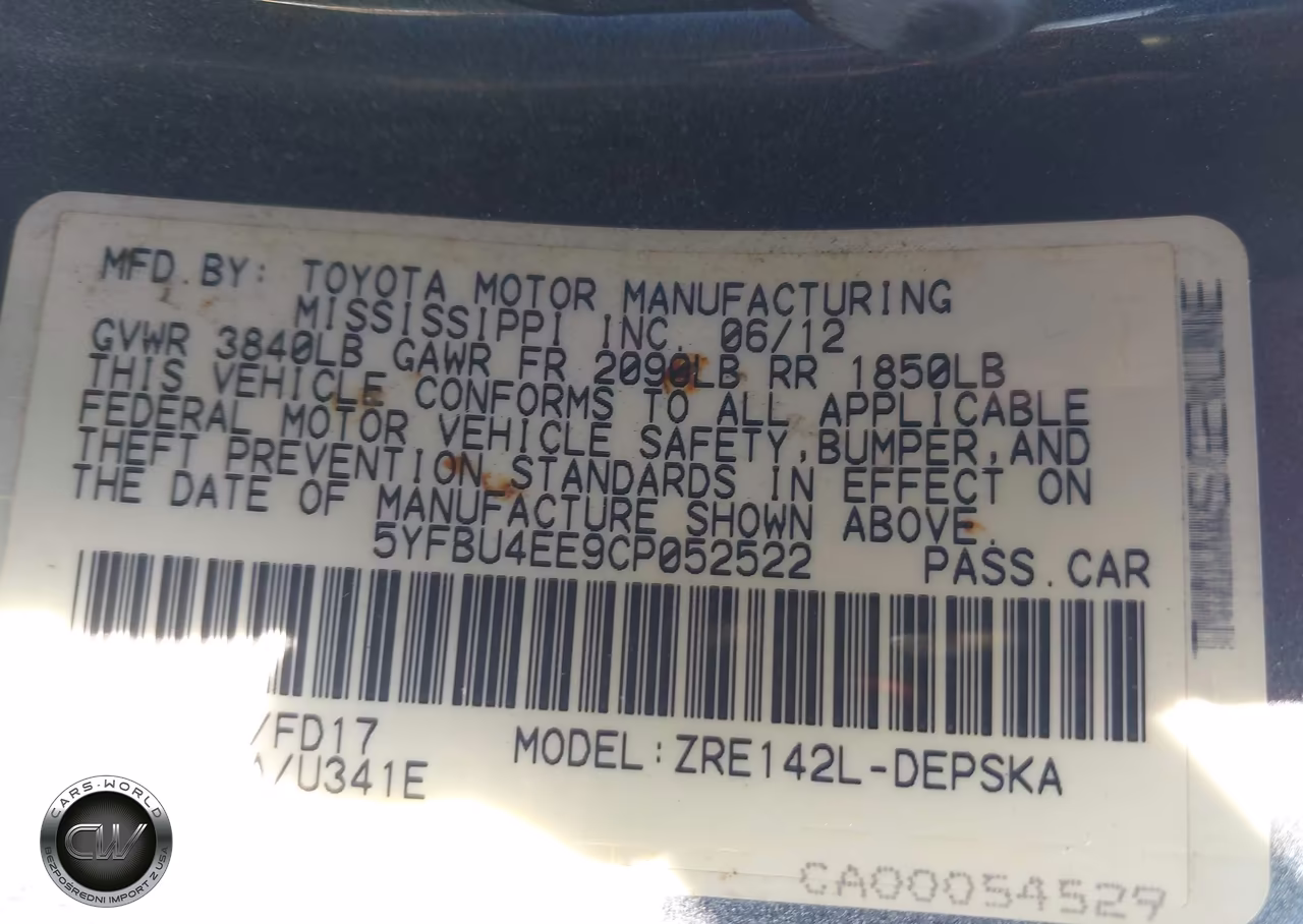 2012 Toyota Corolla S VIN:5YFBU4EE9CP052522 - 9