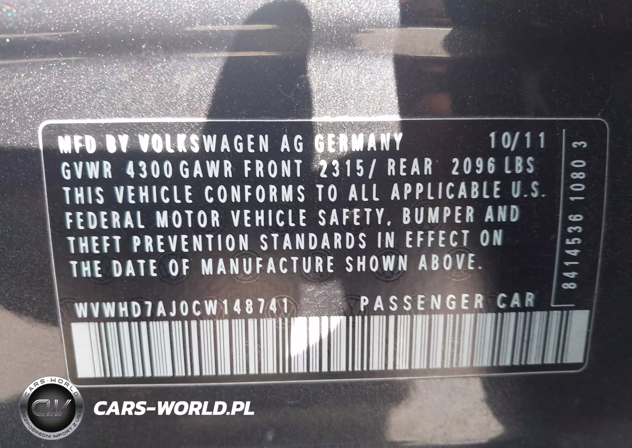 VOLKSWAGEN GTI VIN:WVWHD7AJ0CW148741 - 9