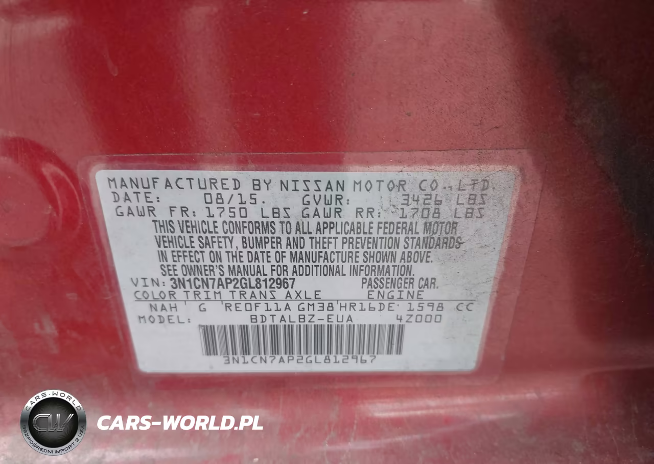 2016 Nissan Versa 1.6 S-1.6 S+-1.6 Sl-1.6 Sv VIN:3N1CN7AP2GL812967 - 9