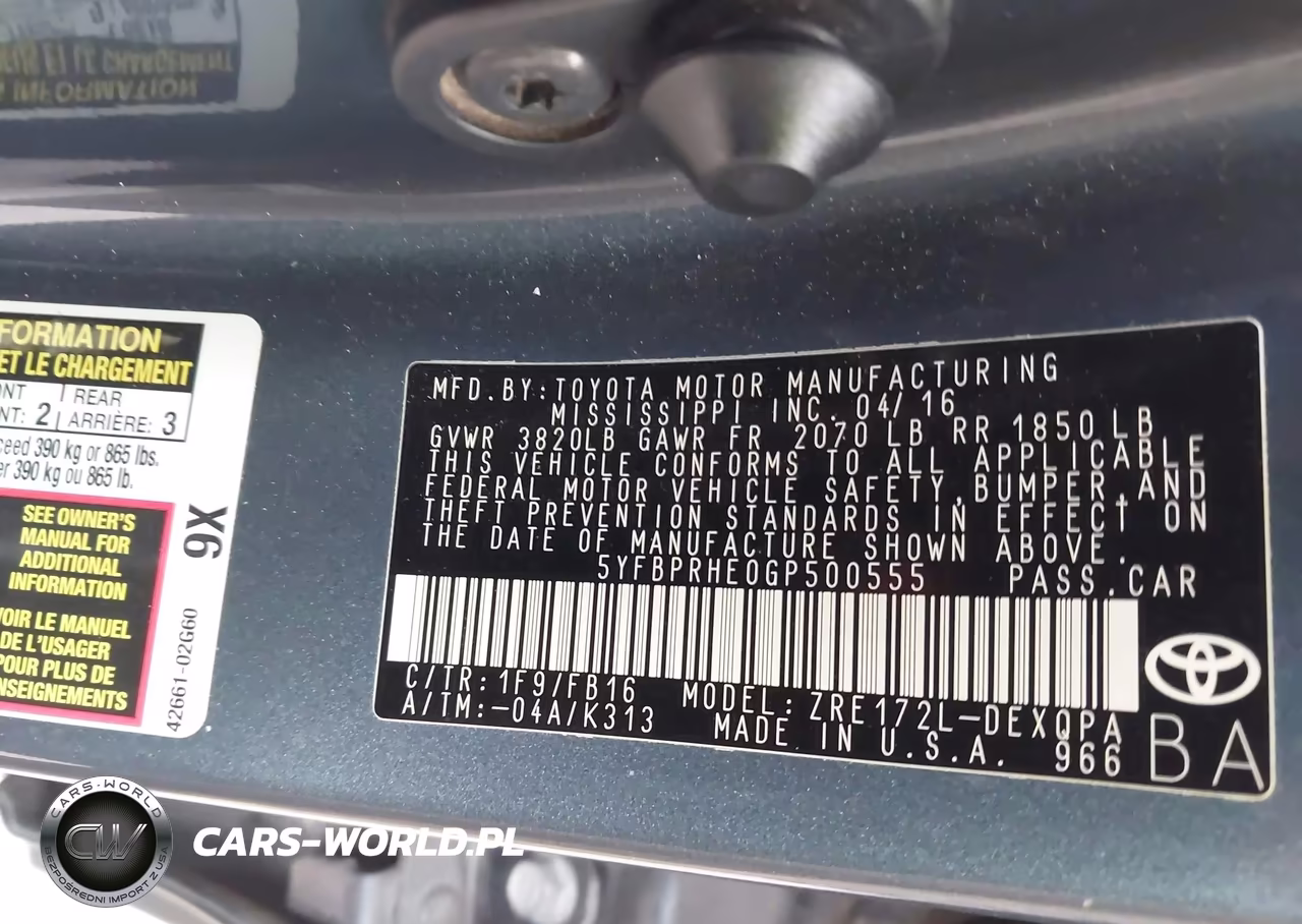 2016 Toyota Corolla Le Eco VIN:5YFBPRHE0GP500555 - 9