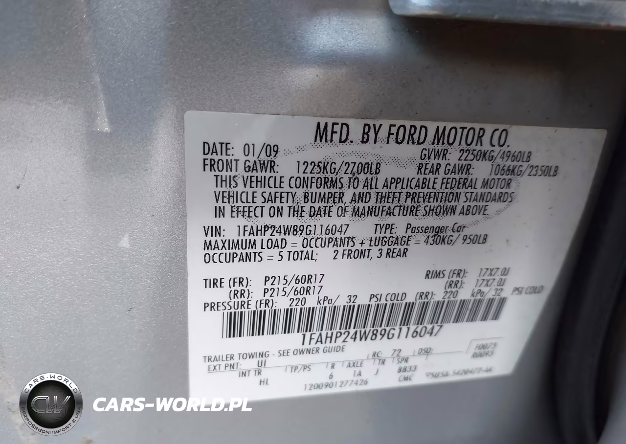 2009 Ford Taurus Sel VIN:1FAHP24W89G116047 - 9