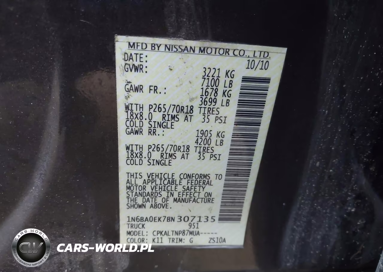 2011 Nissan Titan Sv VIN:1N6BA0EK7BN307135 - 9