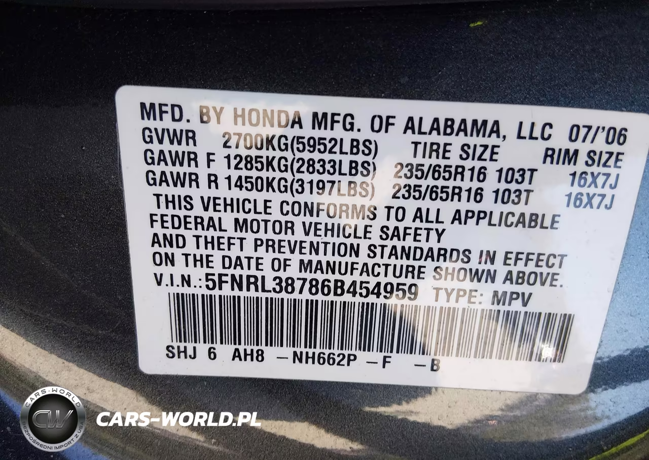 2006 Honda Odyssey Ex-L VIN:5FNRL38786B454959 - 9